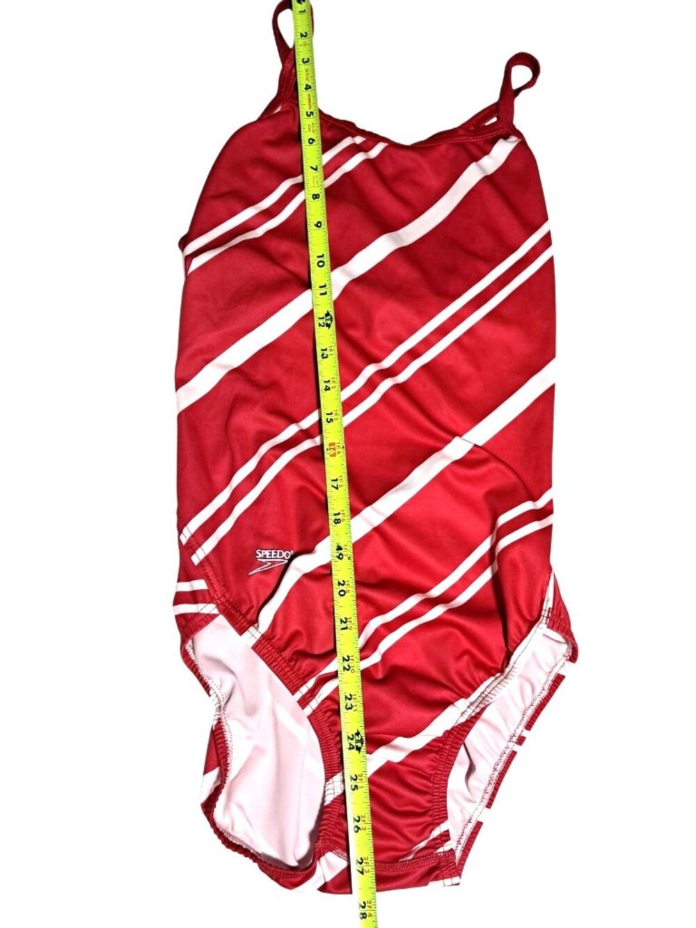 Vintage Speedo Red Womens Swimsuit Size 11 / 12 Striped Polyester Blend Made In - Picture 2 of 8